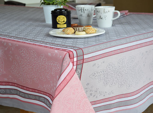 Jacquard tablecloth Teflon (Beaulieu. grey/rose) - Click Image to Close